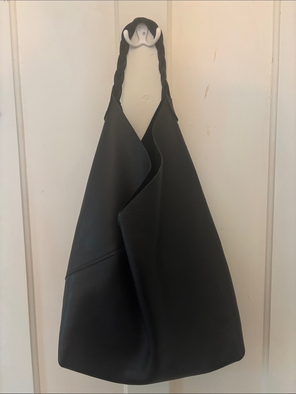 Classic Leather Black Shoulder Bag with Braided Handle